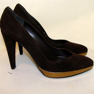 STUART WEITZMAN WOMENS BROWN GOLD STILETTOS 7.5M